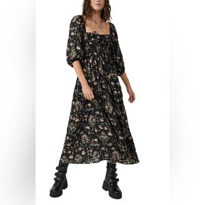 Free People Oasis Print Black Floral Maxi Dress (worn once)